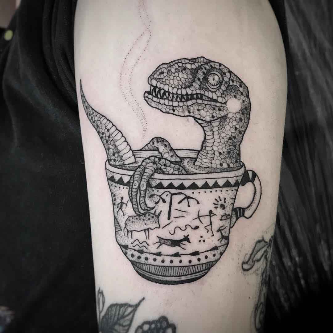 tea cup tattoo dinosaur