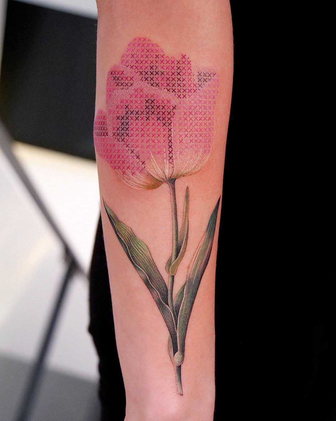 flower embroidered tattoo tulip