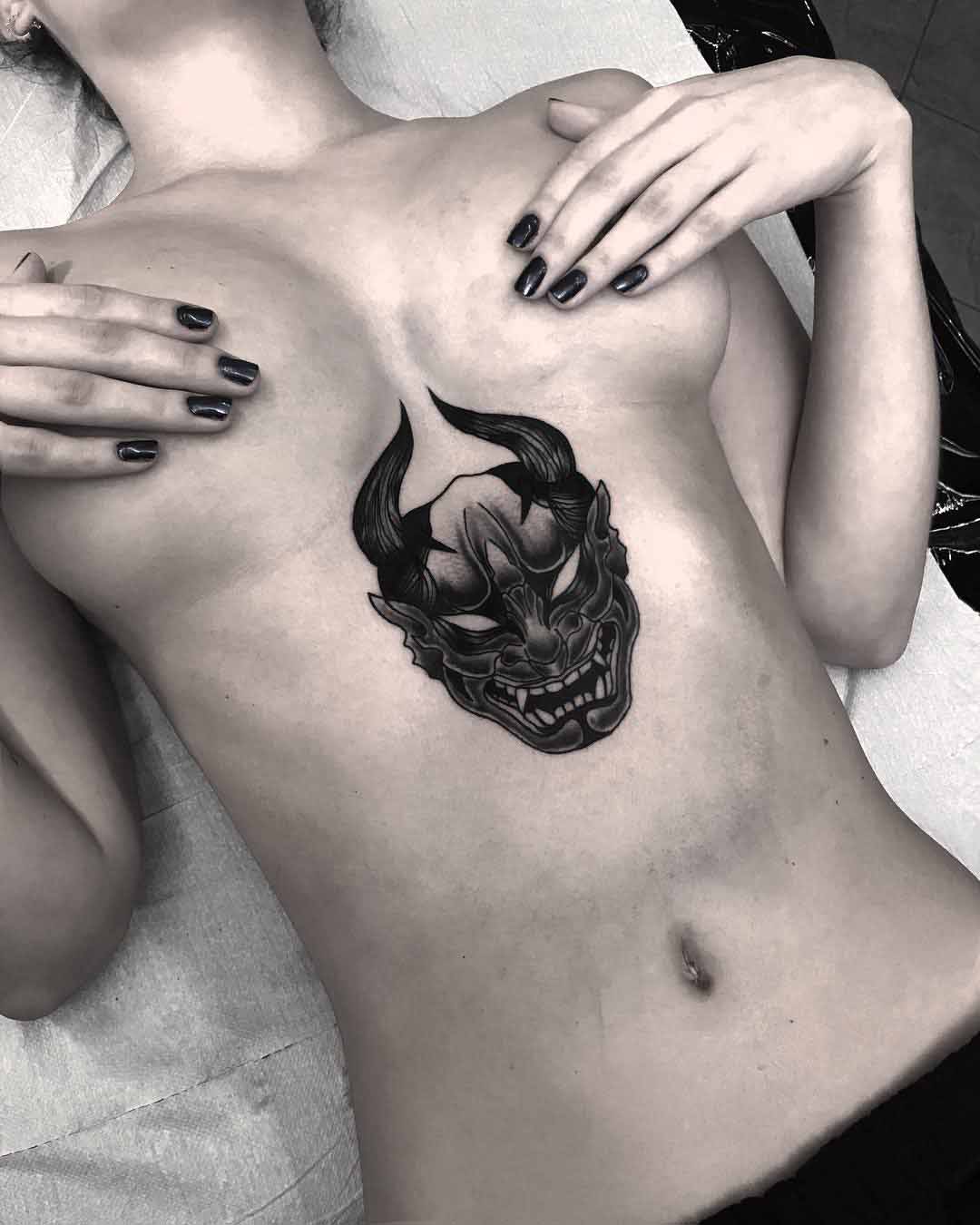 chest tattoo hannya mask demon