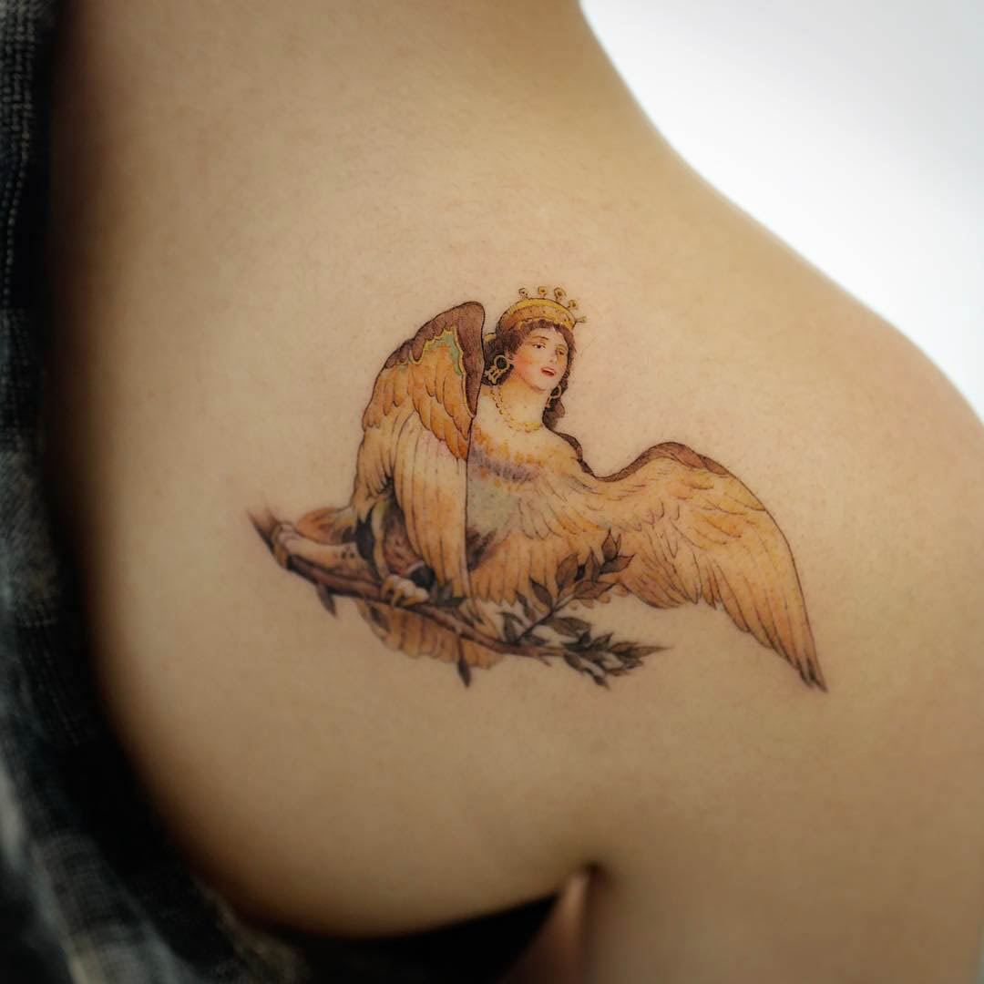 shoulder tattoo bird of joy