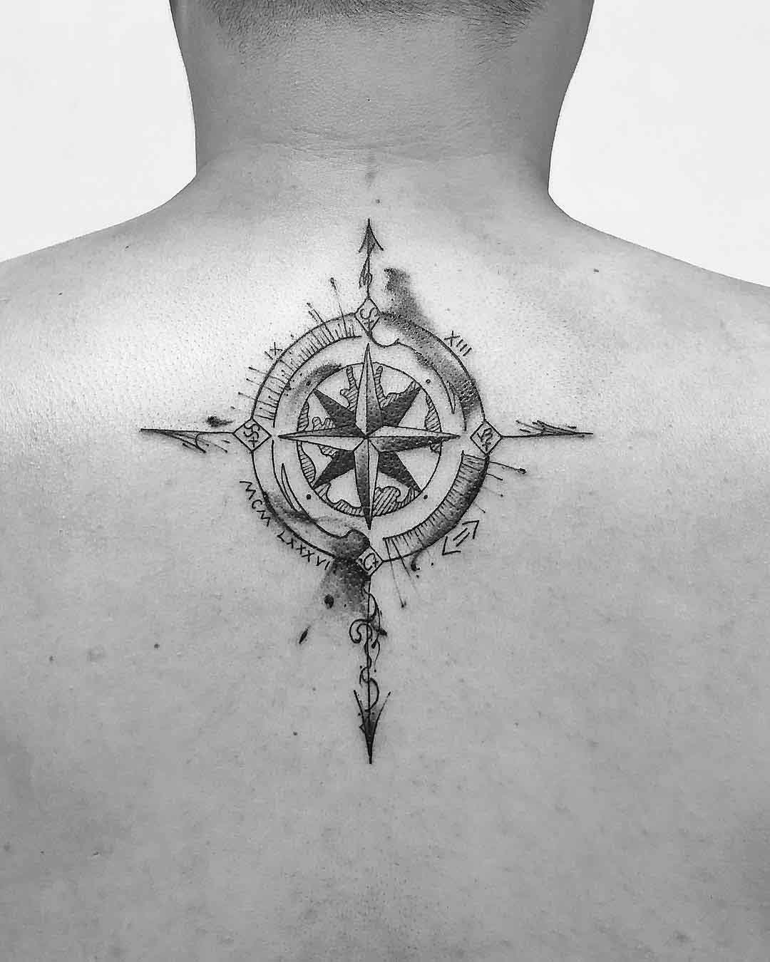 upper back tattoo compass