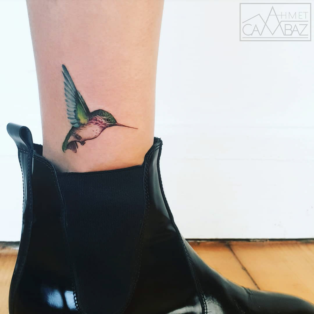 ankle tattoo hummingbird