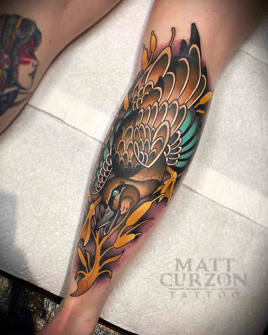 neo-traditional tattoo duck