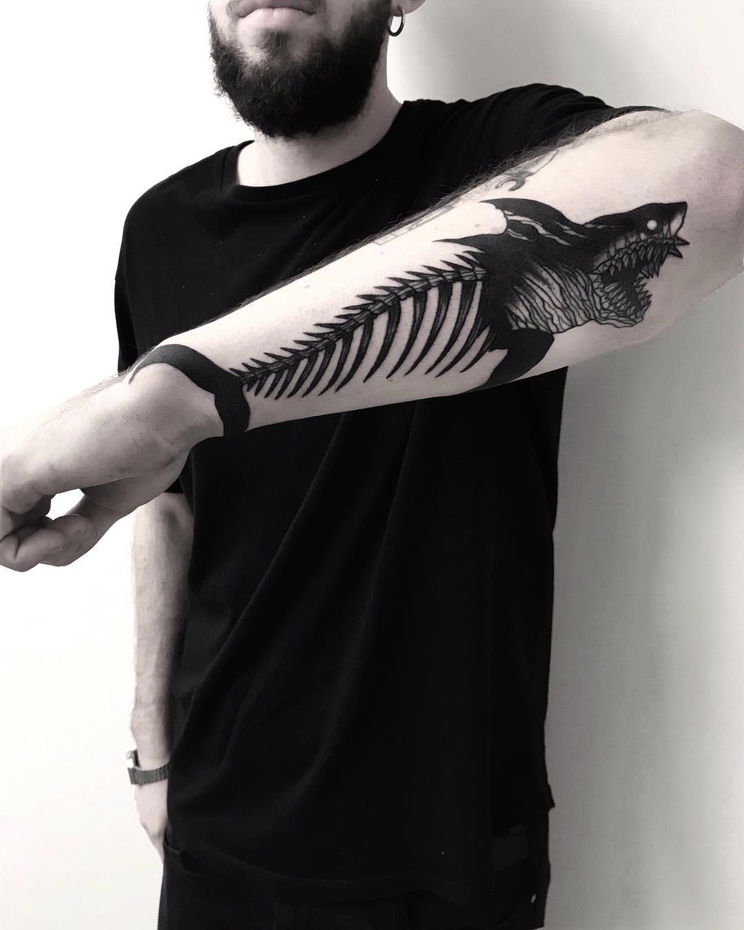 forearm skeleton shark tattoo