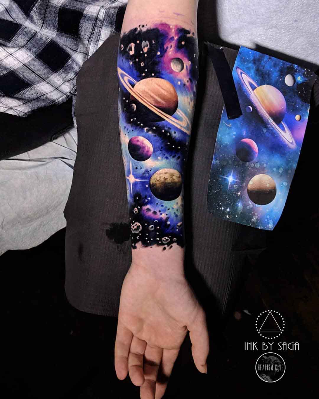 arm tattoo space planets